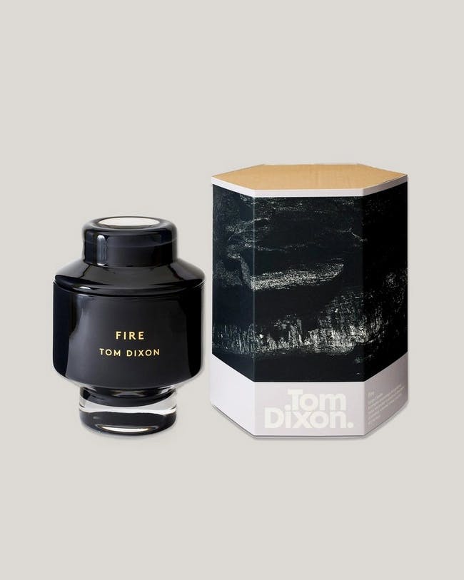 Tom Dixon Red Scented Candle with Fire Fragrance.