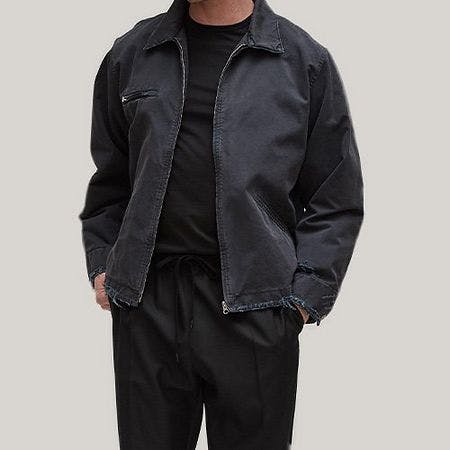 male model in mm6 bomber jacket