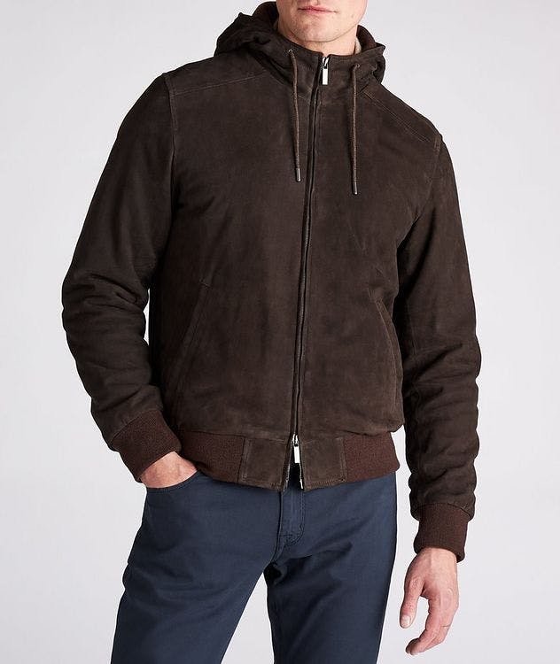 Hooded Suede & Cashmere Bomber Jacket picture 2