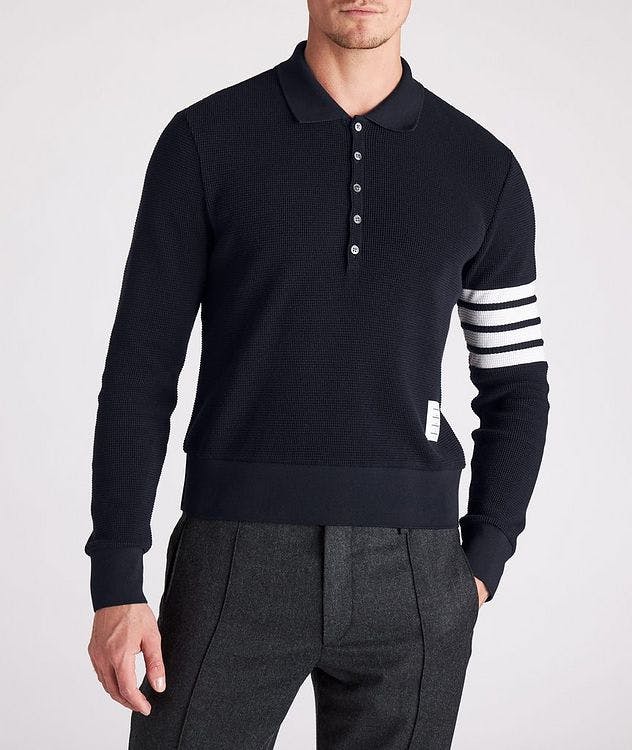 Four-Bar Stripe Waffle Knit Cotton Polo picture 2