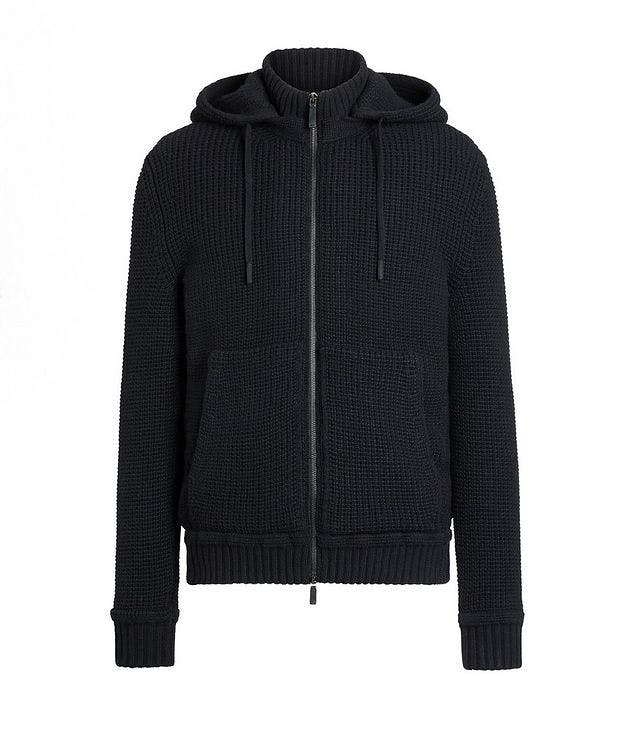 Cashmere Ribbed Knit Hooded Cardigan picture 1
