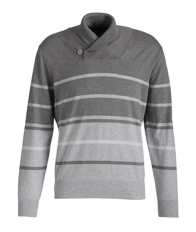 Striped Cotton Shawl Neck Sweater picture 1
