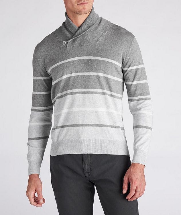 Striped Cotton Shawl Neck Sweater picture 2