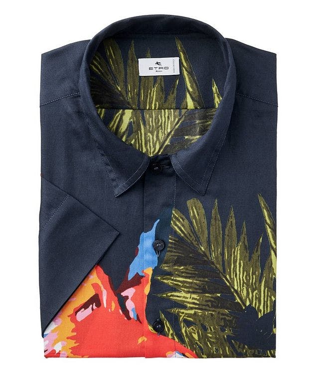Short Sleeve Tropical Bird Cotton Shirt  picture 1