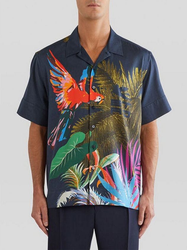 Short Sleeve Tropical Bird Cotton Shirt  picture 2