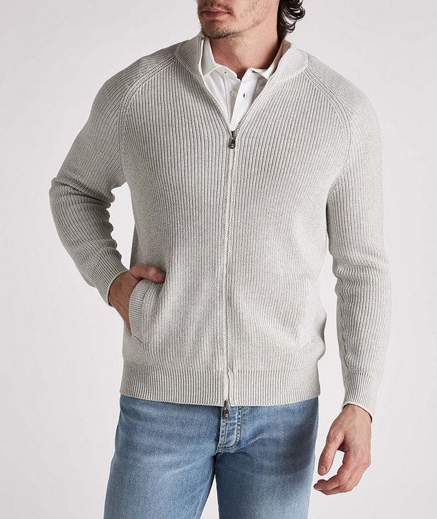 Zip-Up Ribbed Cotton Cardigan picture 2