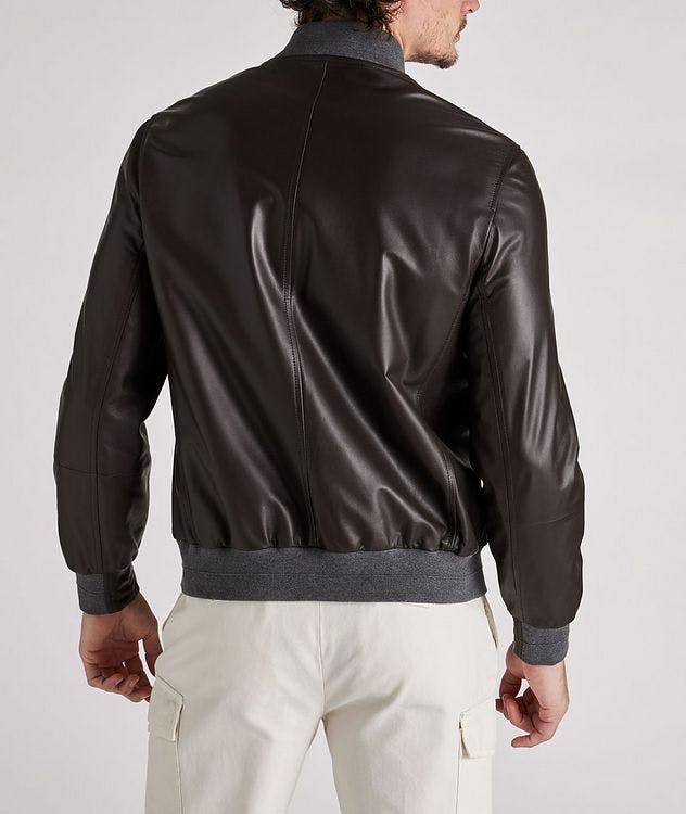 Cotton-Trimmed Leather Bomber Jacket picture 3