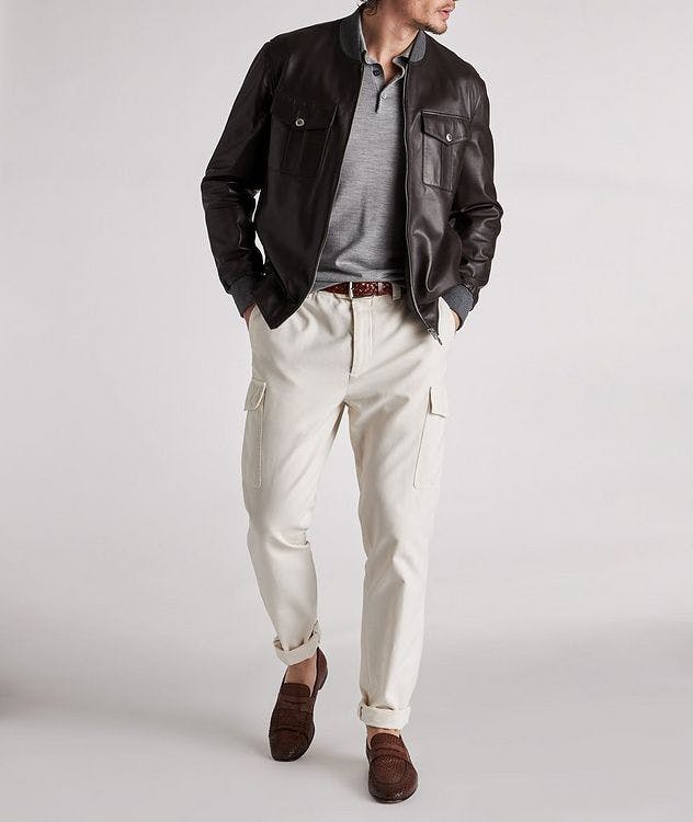 Cotton-Trimmed Leather Bomber Jacket picture 5
