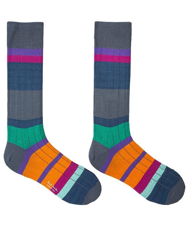 Ribbed Striped Block Pattern Cotton-Blend Socks picture 2