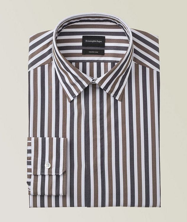Slim-Fit Striped Cotton & Silk Dress Shirt picture 1