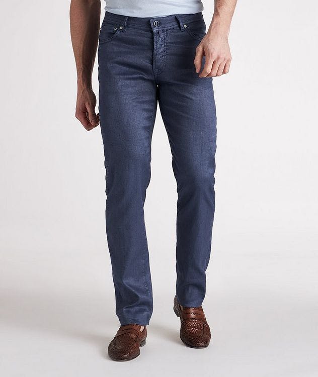 Slim Fit Stretch Linen-Cotton Blend Jeans picture 2