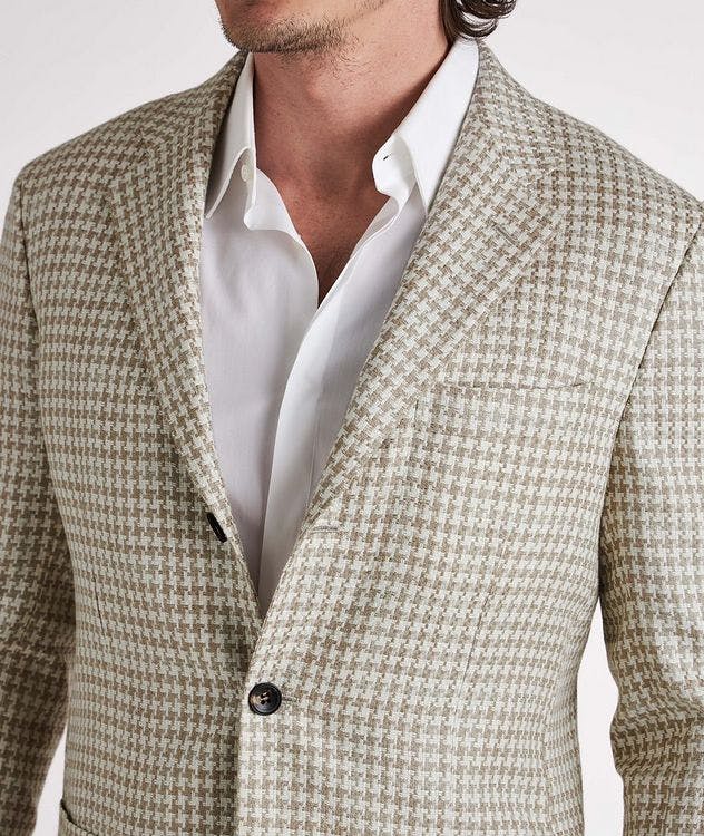 Contemporary Fit Houndstooth Linen, Cashmere, & Wool Sports Jacket picture 4