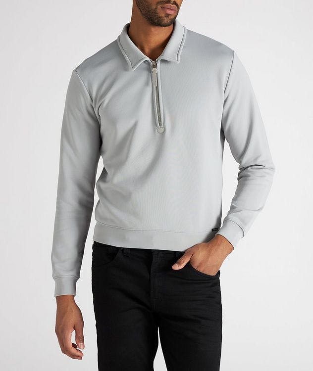 Long-Sleeve Half-Zip Cotton-Blend Polo picture 2