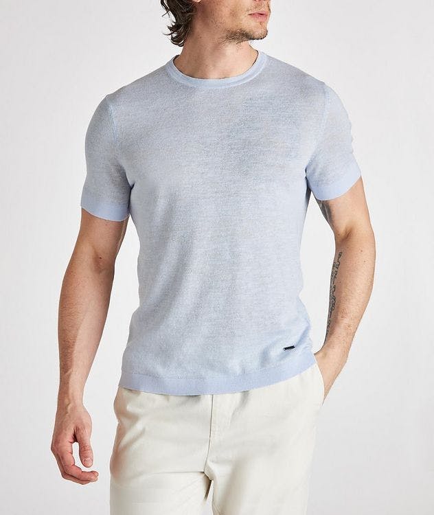 Linen-Cotton Blend Knit Crew Neck T-Shirt picture 2