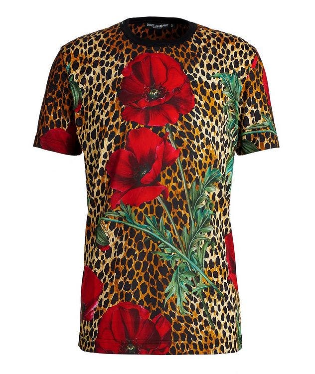 Leopard Poppy Print Cotton T-Shirt picture 1