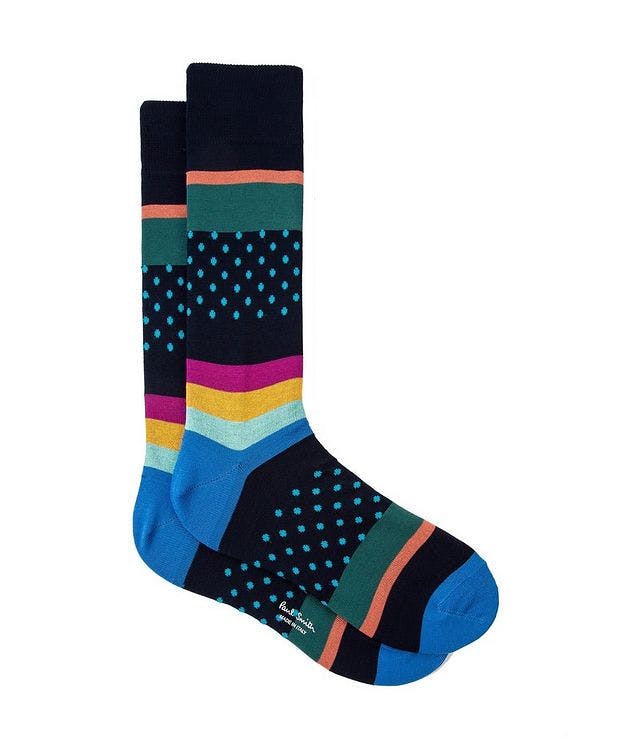 Spot-Stripe Pattern Cotton-Blend Socks picture 1