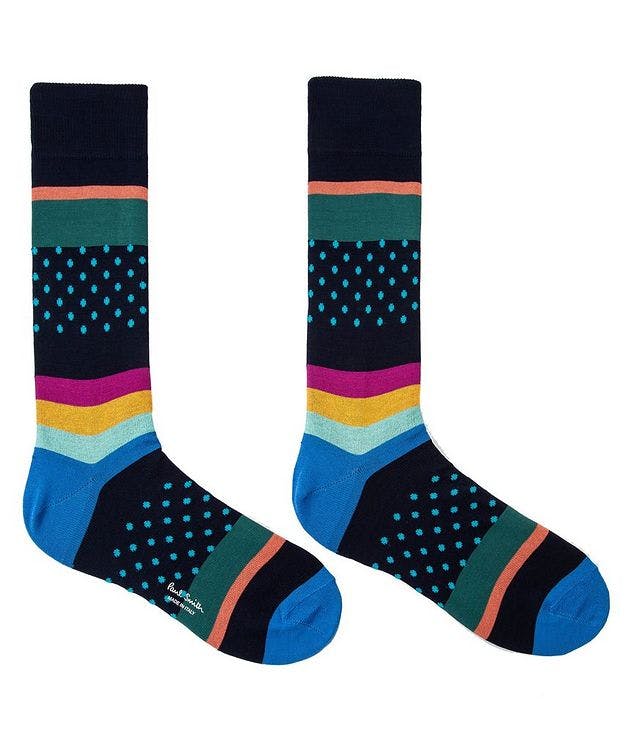 Spot-Stripe Pattern Cotton-Blend Socks picture 2