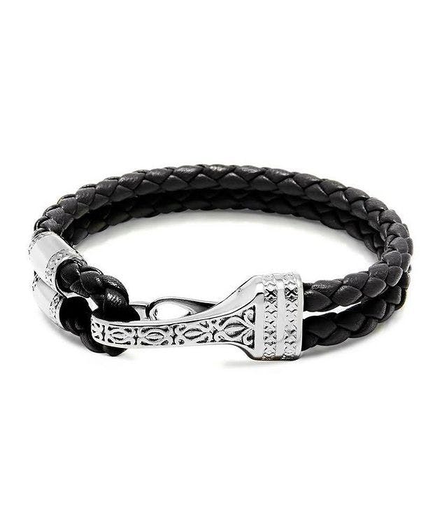 Black Leather Bracelet With Silver Bali Clasp Lock picture 1