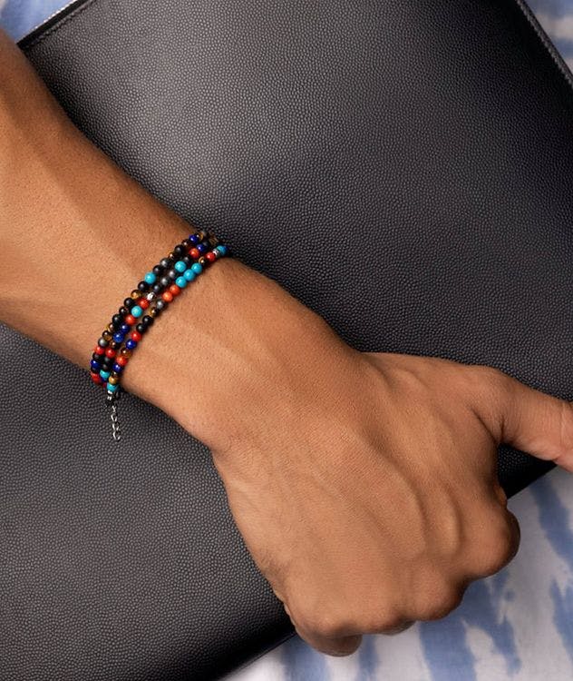 Turquoise, Red Glass Beads, Blue Lapis, Hematite and Onyx Bracelet picture 2