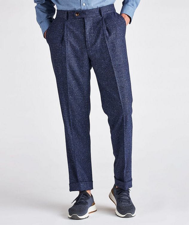 Pleated Wool-Cashmere Glen Plaid Dress Pants picture 3