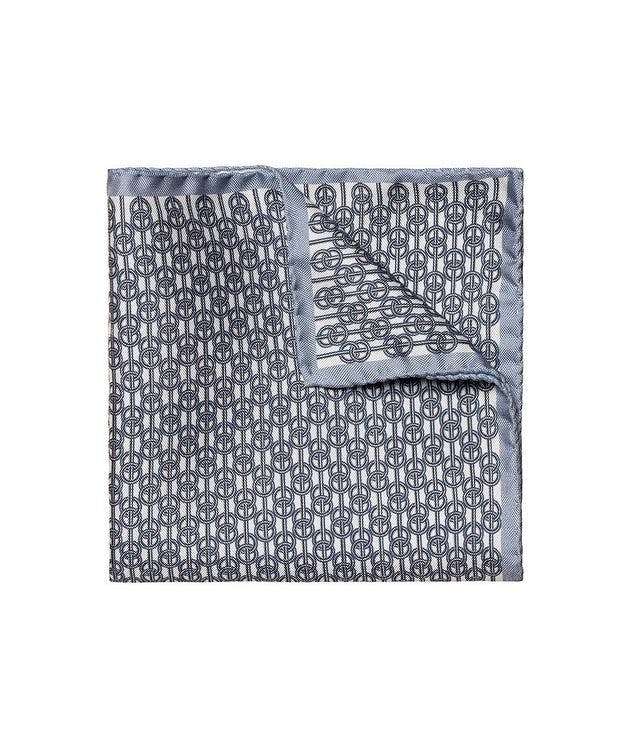 Navy Blue 3D Chain Print Silk Pocket Square picture 1