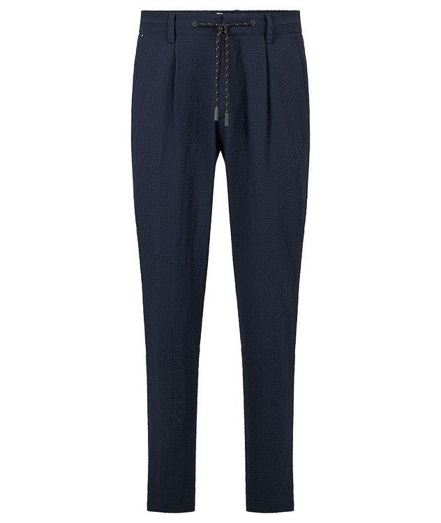 Drawstring Stretch Seersucker Tapered Trousers  picture 1