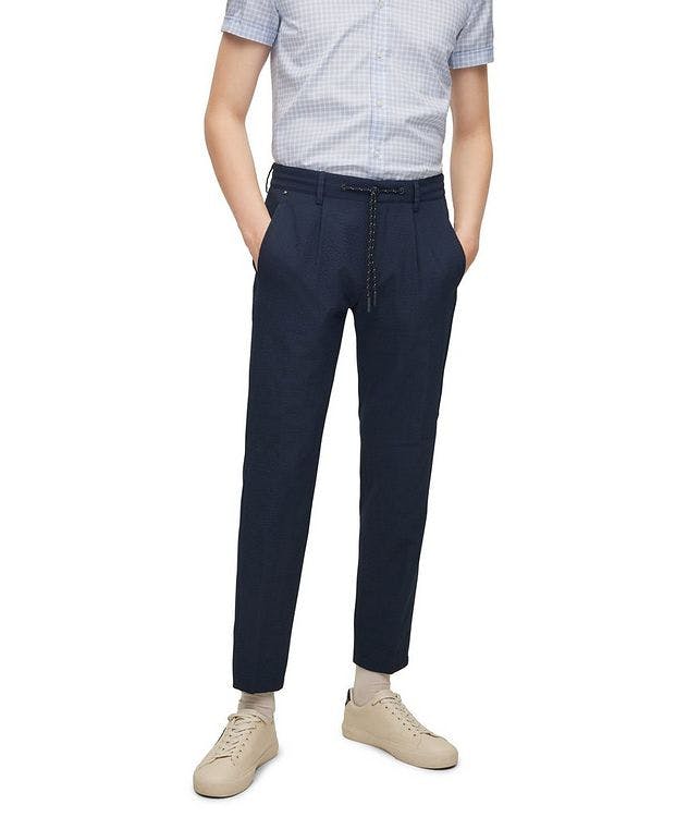 Drawstring Stretch Seersucker Tapered Trousers  picture 2