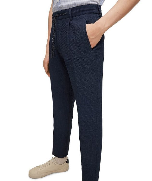Drawstring Stretch Seersucker Tapered Trousers  picture 4
