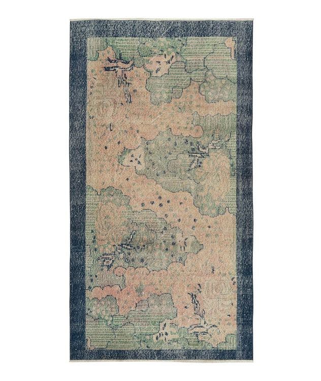 1960s Hand-Knotted Vintage Distressed Deco Rug   picture 1