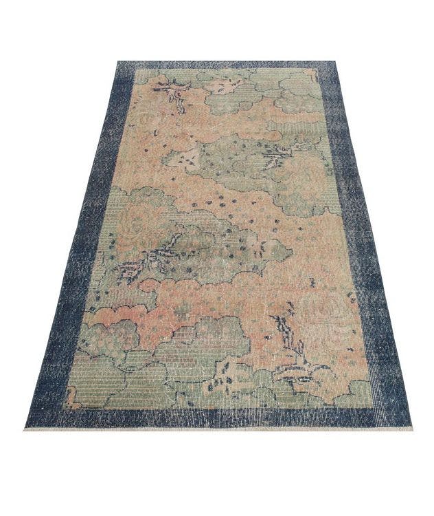 1960s Hand-Knotted Vintage Distressed Deco Rug   picture 2