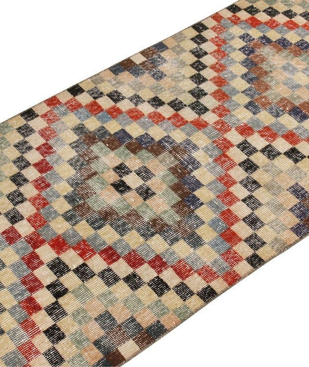 1960s Hand-Knotted Vintage Beige-Brown Geometric Rug picture 2