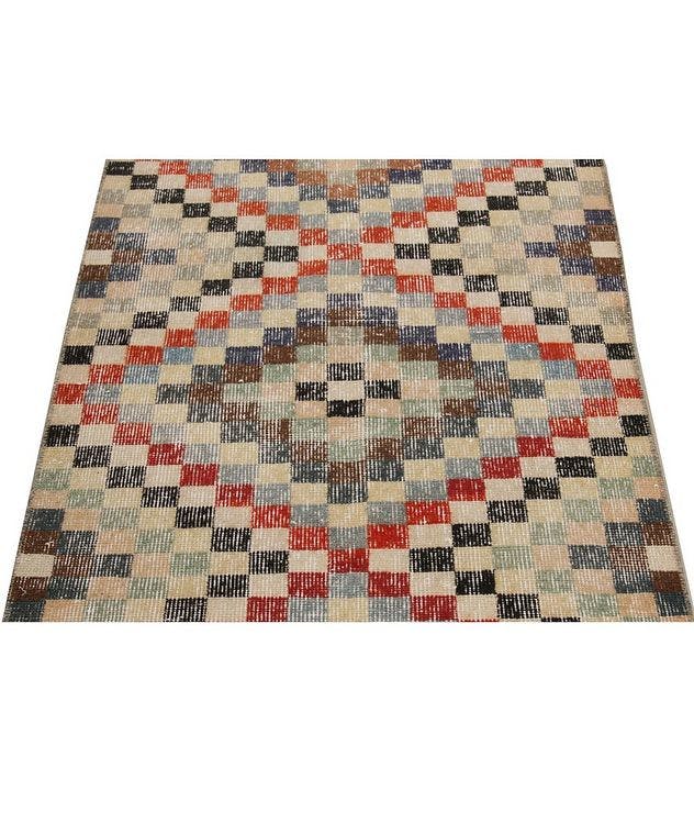 1960s Hand-Knotted Vintage Beige-Brown Geometric Rug picture 3