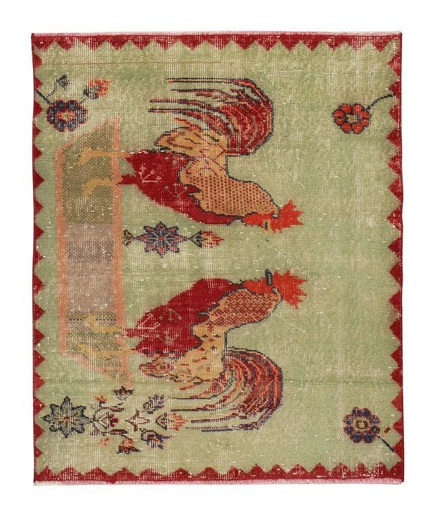 Vintage Zeki Müren Distressed Rug Rooster Pattern picture 1