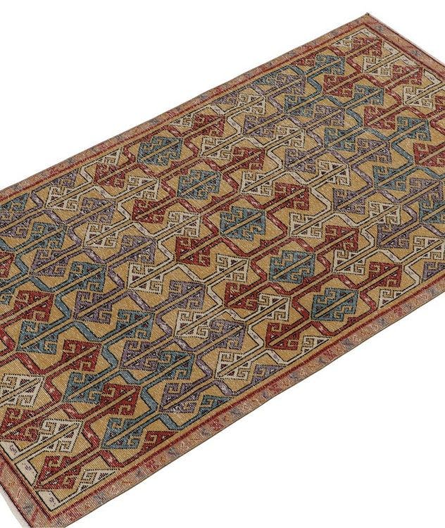 1960s Vintage Distressed Geometric Pattern Rug picture 2