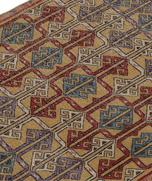 1960s Vintage Distressed Geometric Pattern Rug picture 4