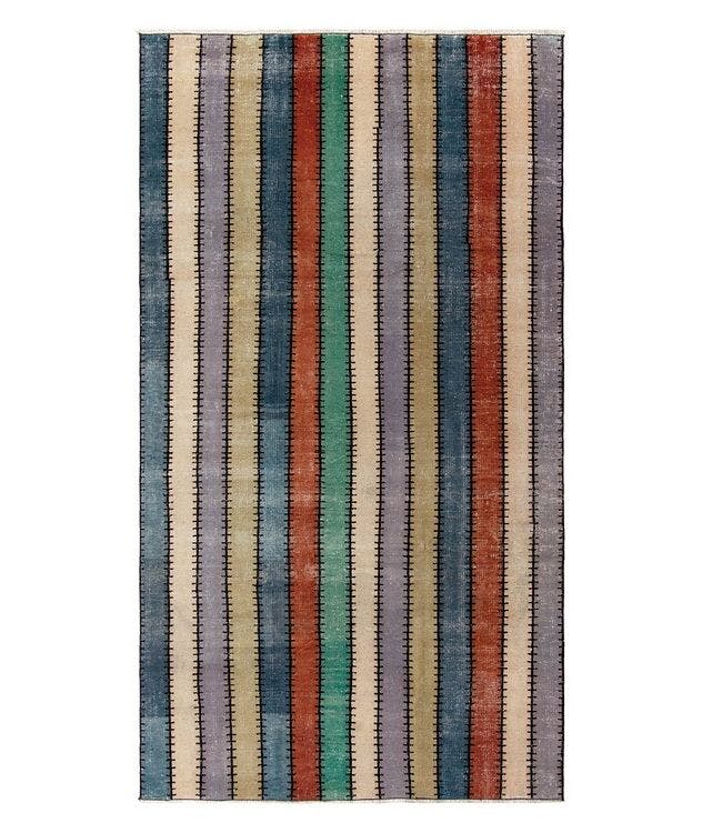 1960s Vintage Distressed Striped Pattern Rug picture 1