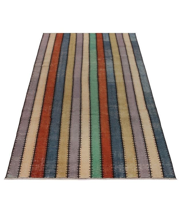 1960s Vintage Distressed Striped Pattern Rug picture 3