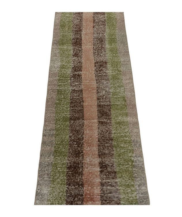1960s Vintage Distressed Runner in Rust, Beige-Brown and Green Stripes picture 3