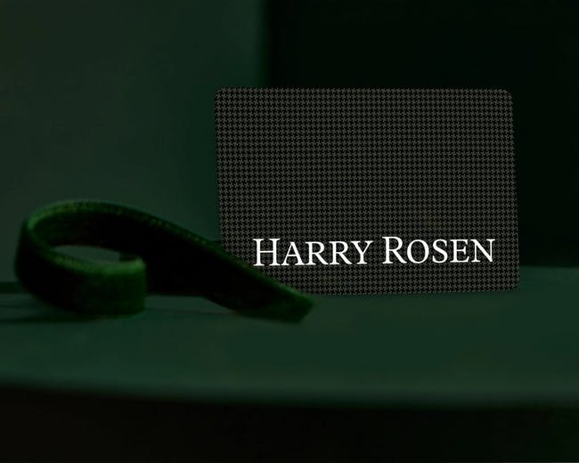 Harry Rosen Gift Card on dark green backdrop
